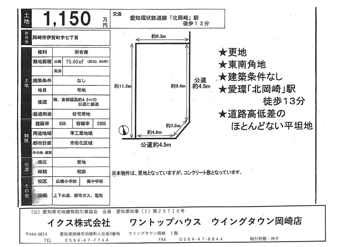 岡崎市伊賀町７丁目の売地