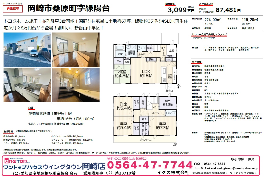 不動産売買・賃貸・リフォーム・住まい相談・物件査定・老人ホーム紹介はワントップハウス ウイングタウン岡崎店にお任せください！